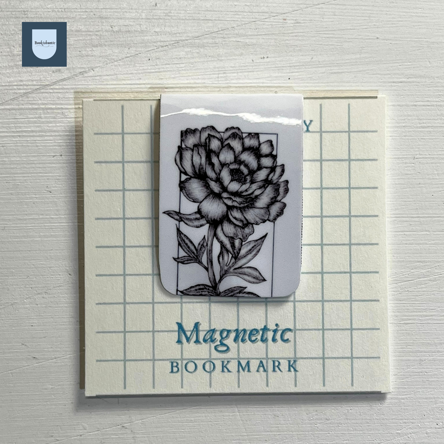 Peony Floral Ink Magnetic Bookmark | Minimalist Black & White Botanical Design
