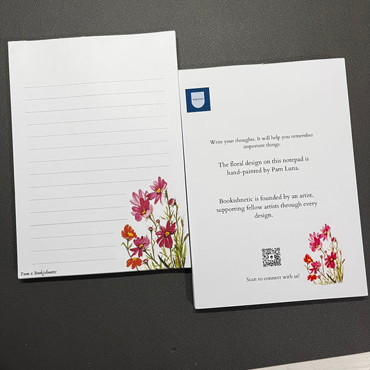 Floral A6 Lined Notepad – Pink Wildflowers | 50 Sheets, 100 GSM | Pocket Size Notes