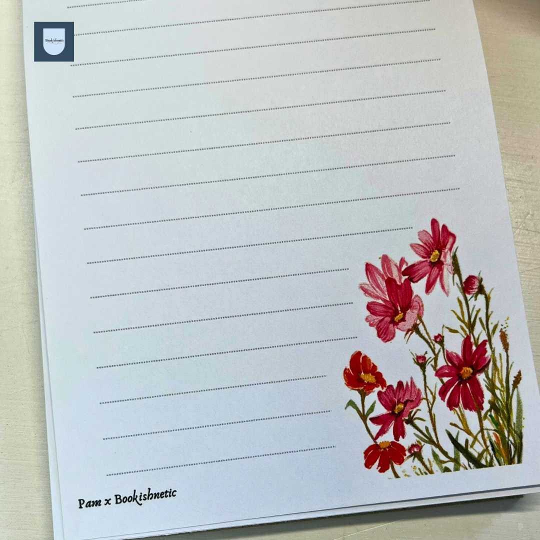 Floral A6 Lined Notepad – Pink Wildflowers | 50 Sheets, 100 GSM | Pocket Size Notes