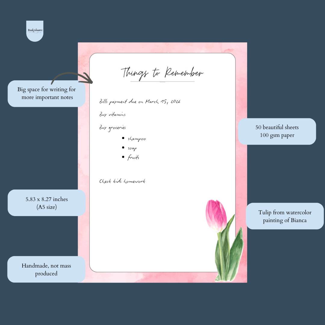 A5 Aesthetic Minimalist Floral Notepad "Things to Remember" | Custom Name | 50 Sheets 100 GSM Paper