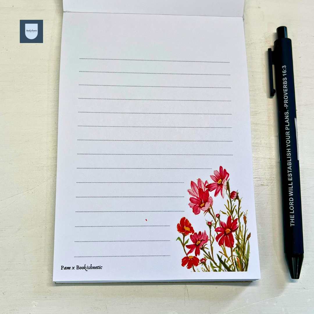 Floral A6 Lined Notepad – Pink Wildflowers | 50 Sheets, 100 GSM | Pocket Size Notes