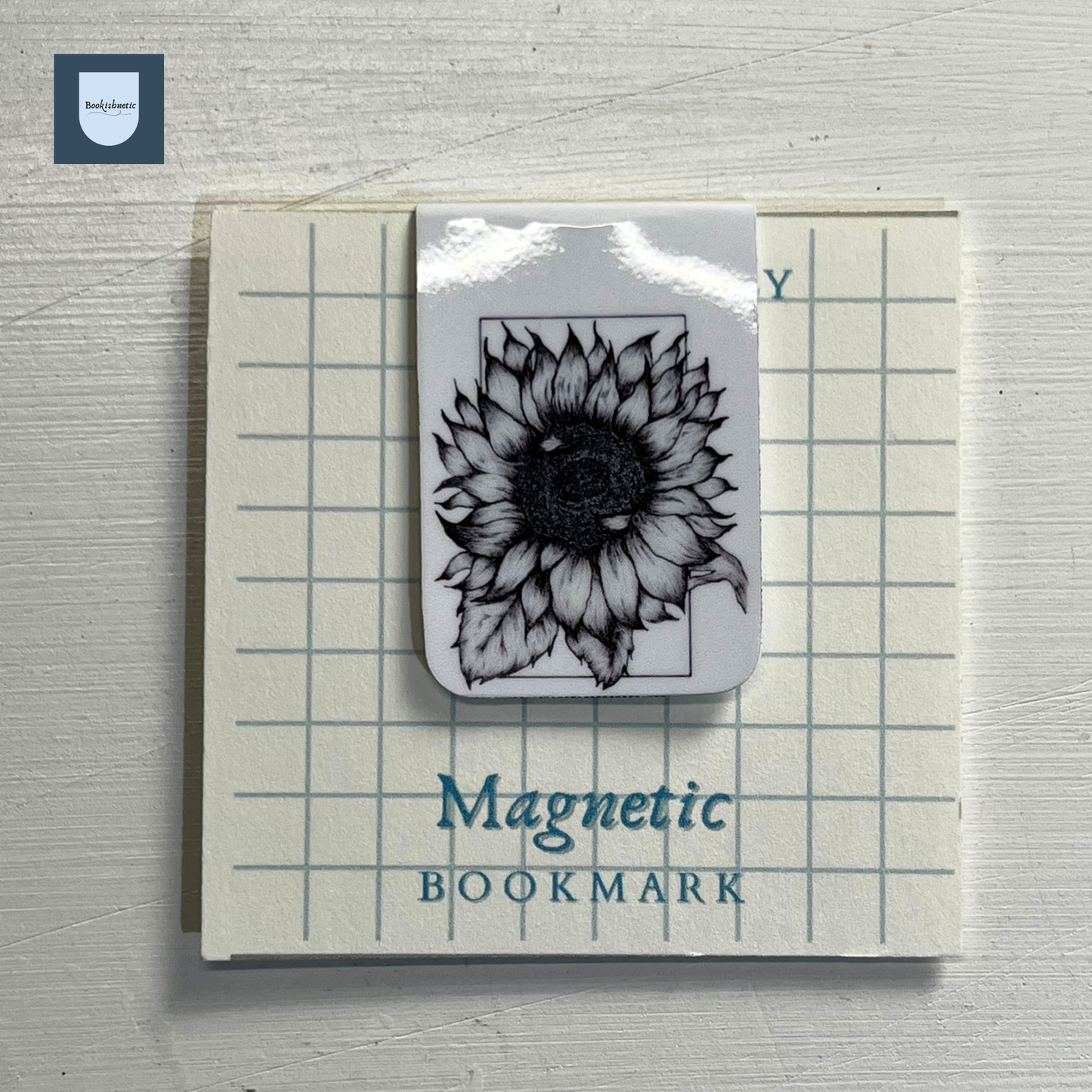 Sunflower Floral Ink Magnetic Bookmark | Minimalist Black & White Botanical Design
