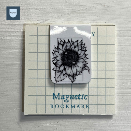 Sunflower Floral Ink Magnetic Bookmark | Minimalist Black & White Botanical Design