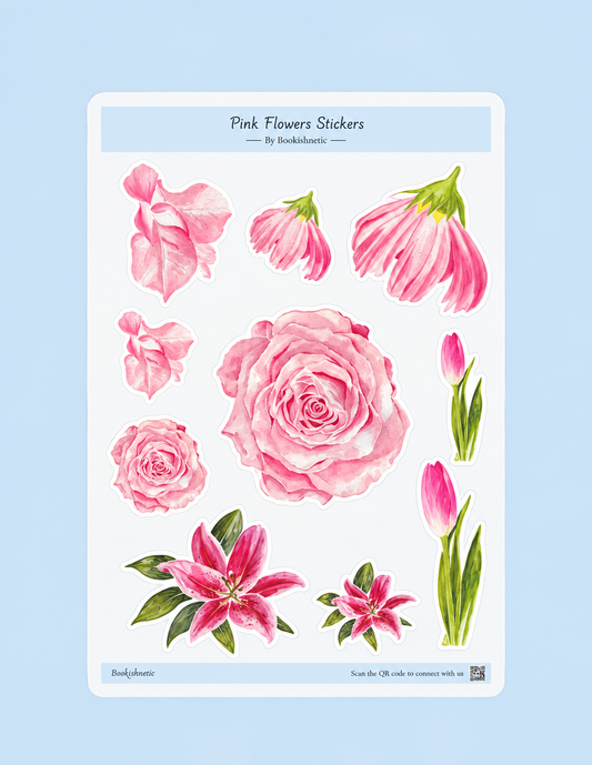 Pink Floral Waterproof Vinyl Sticker Sheet | Planner Stickers