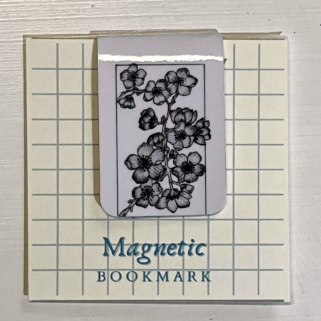 Floral Ink Magnetic Bookmark Set of 5 | Black & White Botanical Art | Minimalist Stationery Gift for Readers