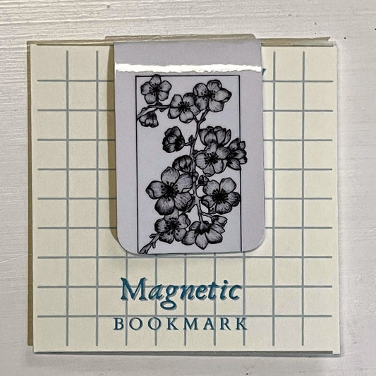 Cherry Blossom Floral Ink Magnetic Bookmark | Minimalist Black & White Botanical Design