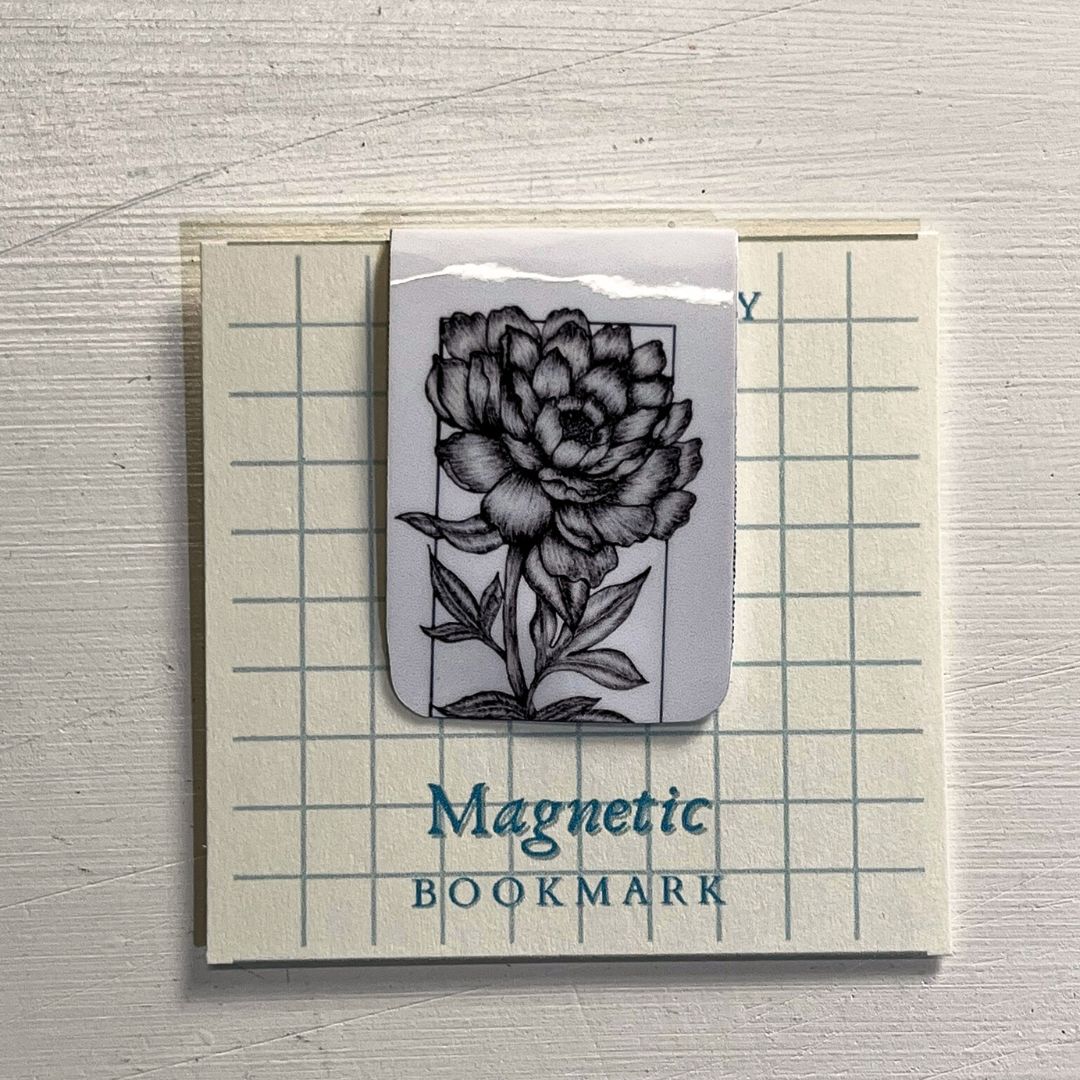 Floral Ink Magnetic Bookmark Set of 5 | Black & White Botanical Art | Minimalist Stationery Gift for Readers