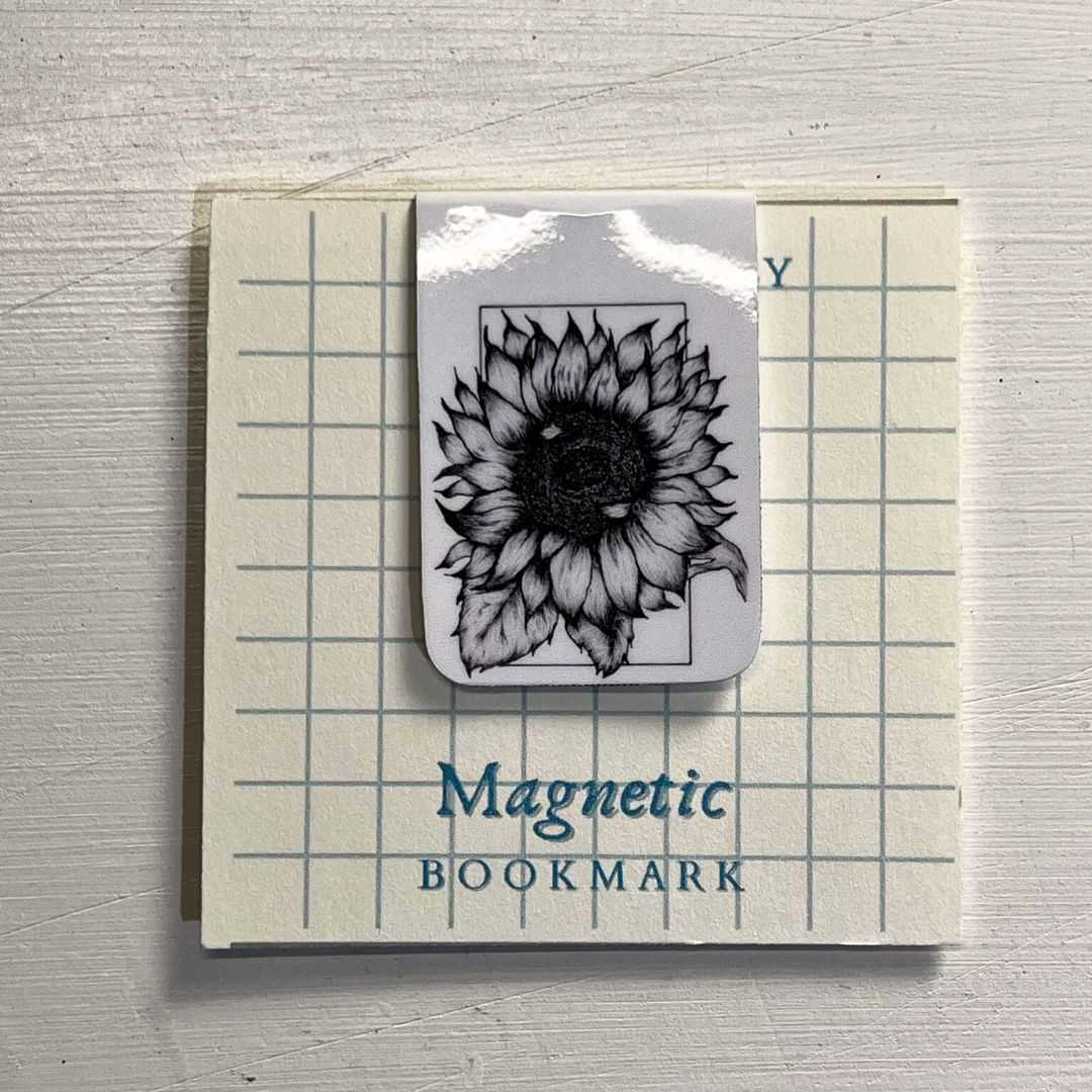 Floral Ink Magnetic Bookmark Set of 5 | Black & White Botanical Art | Minimalist Stationery Gift for Readers