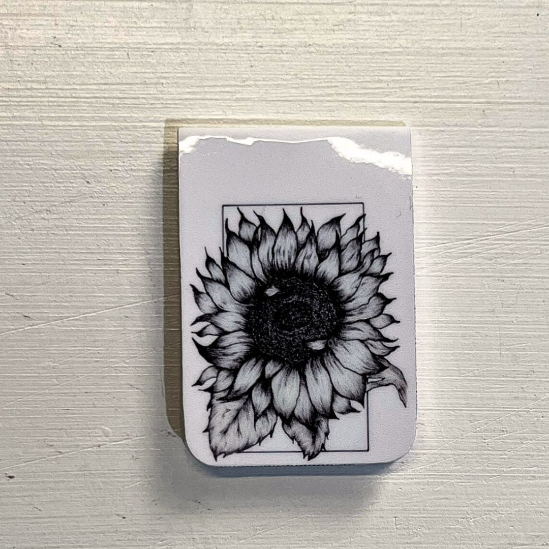 Floral Ink Magnetic Bookmark Set of 5 | Black & White Botanical Art | Minimalist Stationery Gift for Readers