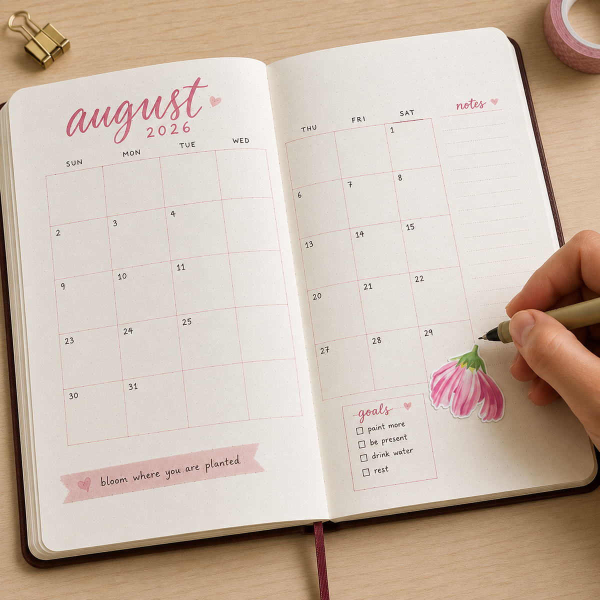 Pink Floral Waterproof Vinyl Sticker Sheet | Planner Stickers