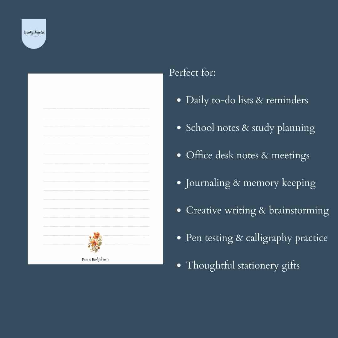 A6 Aesthetic Floral Notepad | 100 GSM Paper, 50 Sheets | Bookishnetic