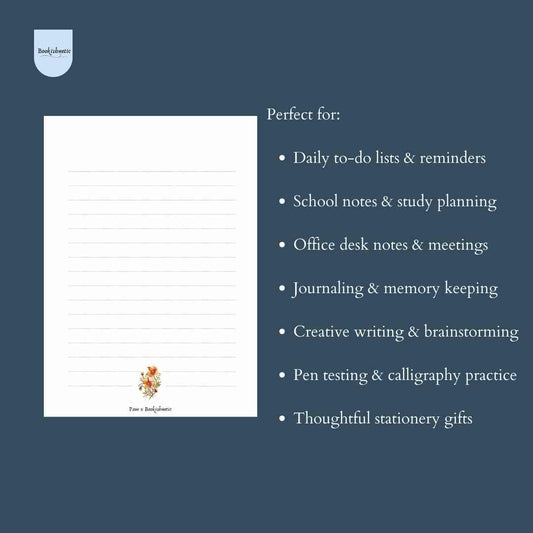 A6 Aesthetic Floral Notepad | 100 GSM Paper, 50 Sheets | Bookishnetic